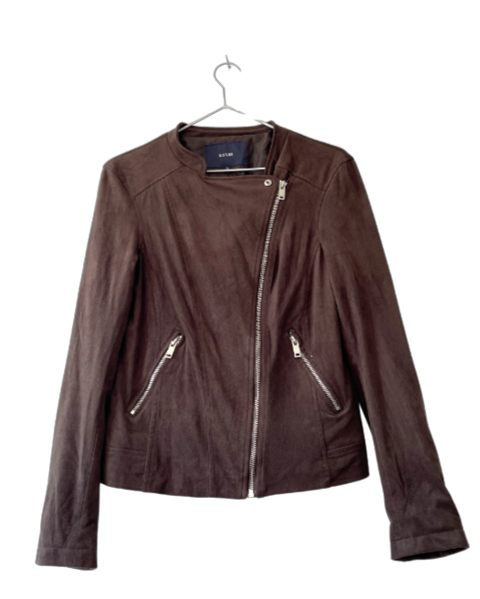 Chaqueta marrón corta de ante cremallera cruzada. KIABI. Talla 36. COD CH13