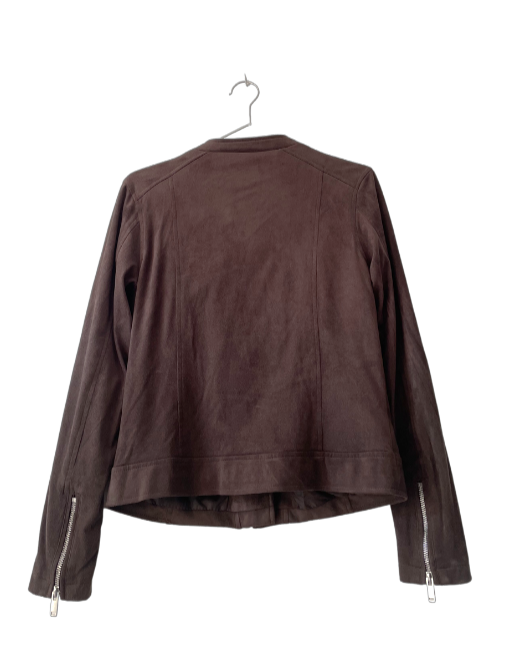 Chaqueta marrón corta de ante cremallera cruzada. KIABI. Talla 36. COD CH13