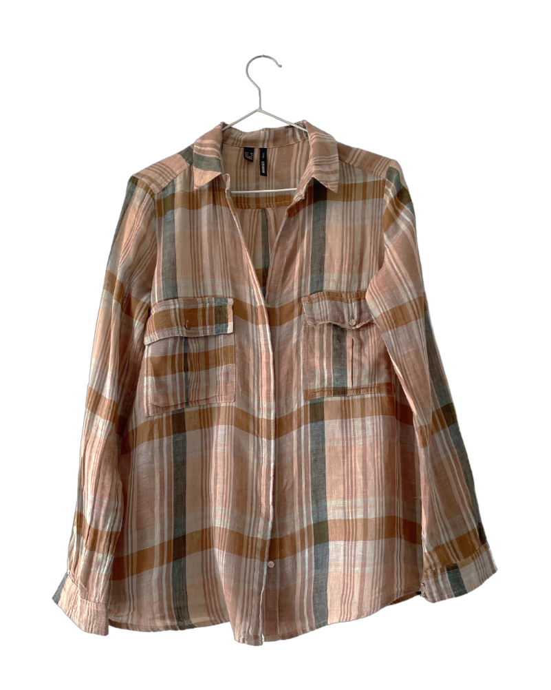 Camisa de cuadros beige. MANGO Talla XS. COD T21