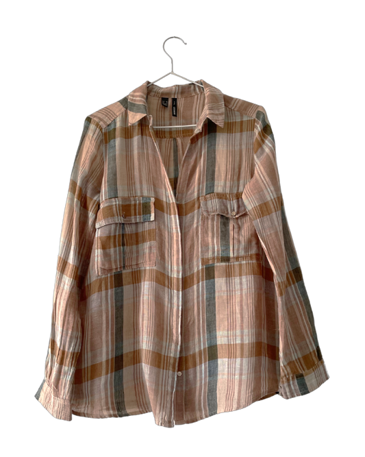 Camisa de cuadros beige. MANGO Talla XS. COD T21