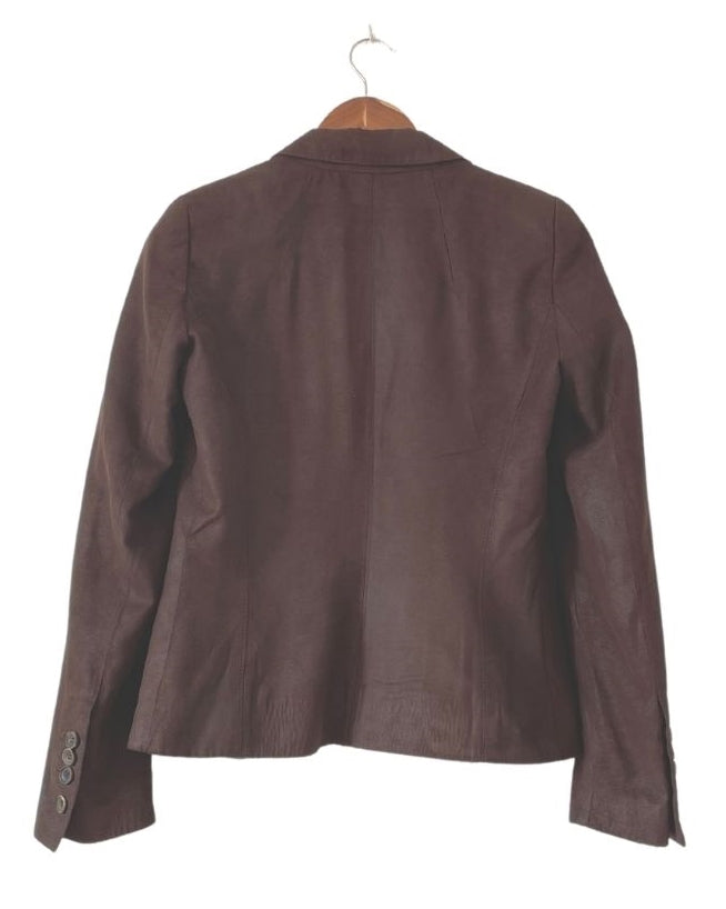 Chaqueta marrón piel imitación ante. ZARA. Talla S. COD CH33