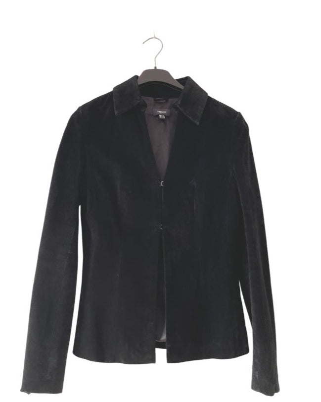 Chaqueta negra de ante cuello camisero. MEXX. Talla 36. COD CH32